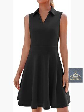 Sleeveless Collared V-Neck Mini Tennis Golf Dress with Pockets